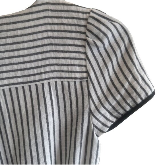 Monteau Dress X small Black white striped pockets v neck short sleeve Wednesday - Picture 5 of 12